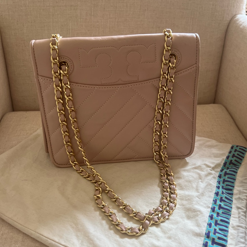 Baby Pink Tory Burch shoulder bag.